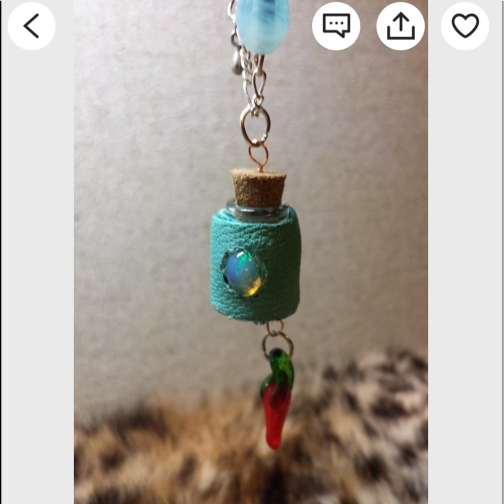 Pet memory memorial ashes deerskin leather opal wrapped mini bottle necklace